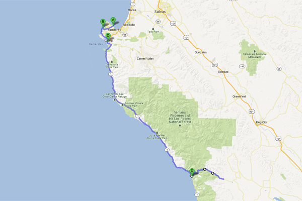 Knapp 100 Meilen - Von Monterey über eine der schönsten Gegenden nach Mill Creek
